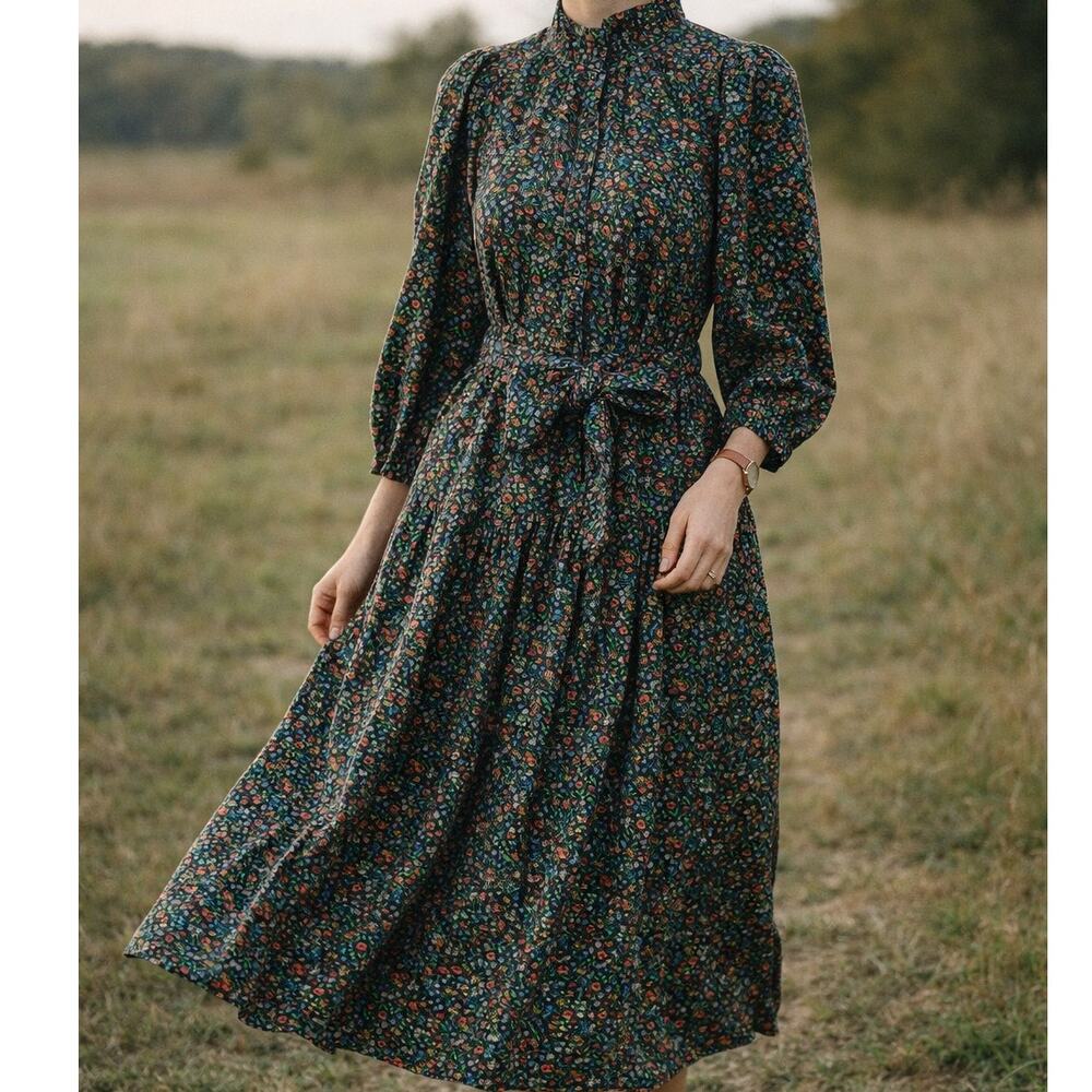 THE GREAT. Venetian Dress Garden Floral Prairie Midi Size 1 (Small)